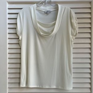 Tahari Off-White, Scoop Neck Short Sleeve Blouse, Size L